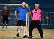 6 February 2019; Aidrian Mahon in action against Pat Burke during a walking football exhibition at the National Indoor Arena in Abbotstown, Dublin. Photo by Eóin Noonan/Sportsfile