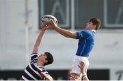 6 February 2019; Luke Policky of St Mary's College competes in a lineout against Ultan Byrne of Terenure College during the Bank of Ireland Leinster Schools Junior Cup Round 1 match between St Mary's College and Terenure College at Energia Park in Donnybrook, Dublin. Photo by Daire Brennan/Sportsfile