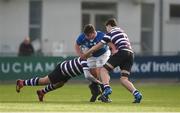 6 February 2019; Alex Shortle of St Mary's College is tackled by Adam Hall, left, and Adam Clarke of Terenure College during the Bank of Ireland Leinster Schools Junior Cup Round 1 match between St Mary's College and Terenure College at Energia Park in Donnybrook, Dublin. Photo by Daire Brennan/Sportsfile