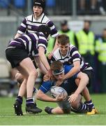 6 February 2019; Matthew O'Shea of St Mary's College is tackled by Peter McNamara, left, and Tom Murray of Terenure College during the Bank of Ireland Leinster Schools Junior Cup Round 1 match between St Mary's College and Terenure College at Energia Park in Donnybrook, Dublin. Photo by Daire Brennan/Sportsfile