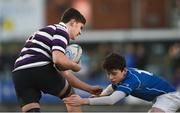 6 February 2019; Adam Clarke of Terenure College is tackled by John Brennan of St Mary's College during the Bank of Ireland Leinster Schools Junior Cup Round 1 match between St Mary's College and Terenure College at Energia Park in Donnybrook, Dublin. Photo by Daire Brennan/Sportsfile