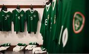 6 February 2019; A general view of the Republic of Ireland U21's dressing room prior to the friendly match between Republic of Ireland U21's Homebased Players and Republic of Ireland Amateur at Home Farm FC in Whitehall, Dublin. Photo by Stephen McCarthy/Sportsfile