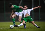 6 February 2019; Neil Farrugia of Republic of Ireland U21's in action against Jordan Buckley of Republic of Ireland Amateurs during the friendly match between Republic of Ireland U21's Homebased Players and Republic of Ireland Amateur at Home Farm FC in Whitehall, Dublin. Photo by Stephen McCarthy/Sportsfile