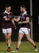 6 February 2019; Nathan Mullen, left, and Evan McGrath of NUI Galway celebrate following the Electric Ireland Sigerson Cup Quarter Final match between National University of Ireland, Galway, and Ulster University at the GAA Centre of Excellence in Abbotstown, Dublin. Photo by Harry Murphy/Sportsfile