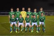 6 February 2019; The Republic of Ireland U21's team, back row, from left, Neil Farrugia, Conor McCarthy, Conor Kearns, Liam Scales, Jamie Lennon and Aaron Drinan, with, front row, Andy Lyons, Brandon Kavanagh, Aaron Bolger, Trevor Clarke and Zach Elbouzedi prior to the friendly match between Republic of Ireland U21's Homebased Players and Republic of Ireland Amateur at Home Farm FC in Whitehall, Dublin. Photo by Stephen McCarthy/Sportsfile
