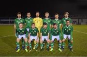 6 February 2019; The Republic of Ireland U21's team, back row, from left, Neil Farrugia, Conor McCarthy, Conor Kearns, Liam Scales, Jamie Lennon and Aaron Drinan, with, front row, Andy Lyons, Brandon Kavanagh, Aaron Bolger, Trevor Clarke and Zach Elbouzedi prior to the friendly match between Republic of Ireland U21's Homebased Players and Republic of Ireland Amateur at Home Farm FC in Whitehall, Dublin. Photo by Stephen McCarthy/Sportsfile