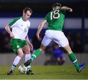 6 February 2019; Thomas Hyland of Republic of Ireland Amateurs and Aaron Drinan of Republic of Ireland U21's during the friendly match between Republic of Ireland U21's Homebased Players and Republic of Ireland Amateur at Home Farm FC in Whitehall, Dublin. Photo by Stephen McCarthy/Sportsfile