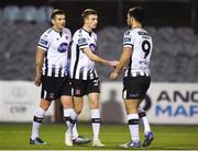 5 February 2019; Daniel Kelly, centre, of Dundalk celebrates after scoring his side's first goal with teammates Patrick McEleney, left, and Patrick Hoban during the pre-season friendly match between Dundalk and Longford Town at Oriel Park in Dundalk, Louth. Photo by Ben McShane/Sportsfile