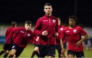 5 February 2019; Karl Chambers of Longford Town leads the warm-up prior to during the pre-season friendly match between Dundalk and Longford Town at Oriel Park in Dundalk, Louth. Photo by Ben McShane/Sportsfile