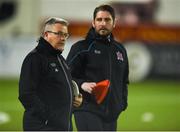 5 February 2019; Dundalk first team coach John Gill, left, and assistant head coach Ruaidhri Higgins prior to the pre-season friendly match between Dundalk and Longford Town at Oriel Park in Dundalk, Louth. Photo by Ben McShane/Sportsfile