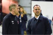 5 February 2019; Dundalk head coach Vinny Perth, left, in conversation with Longford Town manager Neale Fenn prior to the pre-season friendly match between Dundalk and Longford Town at Oriel Park in Dundalk, Louth. Photo by Ben McShane/Sportsfile