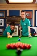 7 February 2019; Definitely not snookered! HireUp set to take on the world. The employee referral company was officially launched by snooker legends Jimmy White, left, and Ken Doherty, at the Radisson Blu St. Helen's Hotel in Booterstown, Dublin. Photo by Sam Barnes/Sportsfile