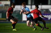 8 February 2019; Tiernan Hurley of St Michael's College is tackled by Shane Gevero of CBC Monkstown during the Bank of Ireland Leinster Schools Junior Cup Round 1 match between St Michael's College and C.B.C. Monkstown at Energia Park in Dublin. Photo by David Fitzgerald/Sportsfile