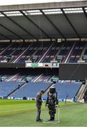 8 February 2019; Television technicials work on the installation of a spidercam during the Ireland Rugby Captain's Run at BT Murrayfield Stadium in Edinburgh, Scotland. Photo by Brendan Moran/Sportsfile