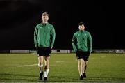 8 February 2019; Niall Murray, left, and John Hodnett of Ireland walk the pitch prior to the U20 Six Nations Rugby Championship match between Scotland and Ireland at Netherdale in Galashiels, Scotland. Photo by Brendan Moran/Sportsfile