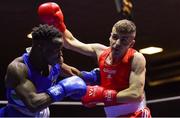 8 February 2019; Conor Kerr of Monkstown, Co Antrim, right, exchanges punches with Christian Cekiso of Portlaoise, Co Laois, in their 57kg bout during the 2019 National Elite Men’s & Women’s Elite Boxing Championships at the National Boxing Stadium in Dublin. Photo by Piaras Ó Mídheach/Sportsfile
