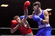 8 February 2019; Senan Kelly of Crumlin, Co Dublin, left, exchanges punches with James McGivern of St George's, Belfast, Co Antrim, in their 63kg bout during the 2019 National Elite Men’s & Women’s Elite Boxing Championships at the National Boxing Stadium in Dublin. Photo by Piaras Ó Mídheach/Sportsfile