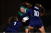 8 February 2019; Nichola Fryday of Ireland is tackled by Lisa Cockburn, left, and Helen Nelson of Scotland during the Women's Six Nations Rugby Championship match between Scotland and Ireland at Scotstoun Stadium in Glasgow, Scotland. Photo by Ramsey Cardy/Sportsfile
