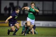 8 February 2019; Liam Turner of Ireland races clear of Robbie McCallum of Scotland during the U20 Six Nations Rugby Championship match between Scotland and Ireland at Netherdale in Galashiels, Scotland. Photo by Brendan Moran/Sportsfile