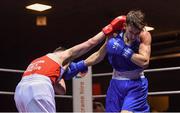 8 February 2019; Craig Kavanagh of Crumlin, Co Dublin, right, in action against Kenneth Doyle of Monkstown, Co Dublin, in their 63kg bout during the 2019 National Elite Men’s & Women’s Elite Boxing Championships at the National Boxing Stadium in Dublin. Photo by Piaras Ó Mídheach/Sportsfile