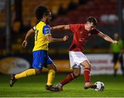 8 February 2019; Dayle Rooney of Shelbourne in action against Bastien Hery of Waterford during the pre-season friendly match between Shelbourne and Waterford FC at Tolka Park in Dublin. Photo by Stephen McCarthy/Sportsfile