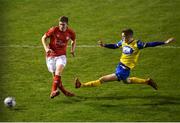 8 February 2019; Oscar Brennan of Shelbourne in action against John Martin of Waterford during the pre-season friendly match between Shelbourne and Waterford FC at Tolka Park in Dublin. Photo by Stephen McCarthy/Sportsfile