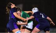 8 February 2019; Laura Feely of Ireland is tackled by Emma Wassell, left, and Lana Skeldon of Scotland during the Women's Six Nations Rugby Championship match between Scotland and Ireland at Scotstoun Stadium in Glasgow, Scotland. Photo by Ramsey Cardy/Sportsfile
