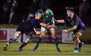 8 February 2019; Harry Byrne of Ireland s tackled by Ewan Johnson and Sam Grahamslaw of Scotland during the U20 Six Nations Rugby Championship match between Scotland and Ireland at Netherdale in Galashiels, Scotland. Photo by Brendan Moran/Sportsfile