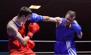 8 February 2019; Fergal Redmond of Arklow, Co Wicklow, right, in action against Aaron Daly of Castlebar, Co Mayo, in their 69kg bout during the 2019 National Elite Men’s & Women’s Elite Boxing Championships at the National Boxing Stadium in Dublin. Photo by Piaras Ó Mídheach/Sportsfile