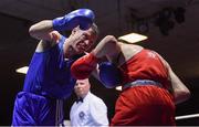 8 February 2019; Fergal Redmond of Arklow, Co Wicklow, left, in action against Aaron Daly of Castlebar, Co Mayo, in their 69kg bout during the 2019 National Elite Men’s & Women’s Elite Boxing Championships at the National Boxing Stadium in Dublin. Photo by Piaras Ó Mídheach/Sportsfile