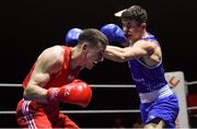 8 February 2019; Eugene McKeever of Holy Family Drogheda, Co Louth, right, in action against Aidan Walsh of Monkstown, Co Antrim, in their 69kg bout during the 2019 National Elite Men’s & Women’s Elite Boxing Championships at the National Boxing Stadium in Dublin. Photo by Piaras Ó Mídheach/Sportsfile