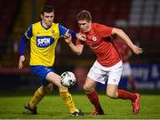 8 February 2019; Oscar Brennan of Shelbourne in action against Dean Walsh of Waterford during the pre-season friendly match between Shelbourne and Waterford FC at Tolka Park in Dublin. Photo by Stephen McCarthy/Sportsfile