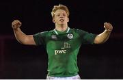 8 February 2019; Martin Moloney of Ireland celebrates at the final whistle during the U20 Six Nations Rugby Championship match between Scotland and Ireland at Netherdale in Galashiels, Scotland. Photo by Brendan Moran/Sportsfile