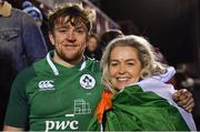 8 February 2019; Man of the Match Liam Turner with his mother Julie Hamilton after the U20 Six Nations Rugby Championship match between Scotland and Ireland at Netherdale in Galashiels, Scotland. Photo by Brendan Moran/Sportsfile