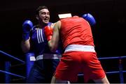 8 February 2019; Stephen McMonagle of Holy Trinity, Belfast, Co Antrim, left, in action against James Clarke of Crumlin, Co Dublin, in their 91+kg bout during the 2019 National Elite Men’s & Women’s Elite Boxing Championships at the National Boxing Stadium in Dublin. Photo by Piaras Ó Mídheach/Sportsfile