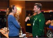 9 February 2019; Former England player Marieanne Spacey speaks with Women's National Team manager Colin Bell during an FAI Women's Football Conference at the Clayton Hotel Dublin Airport in Dublin. Photo by Harry Murphy/Sportsfile