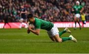 9 February 2019; Conor Murray of Ireland scores his side's first try during the Guinness Six Nations Rugby Championship match between Scotland and Ireland at the BT Murrayfield Stadium in Edinburgh, Scotland. Photo by Brendan Moran/Sportsfile