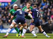 9 February 2019; Chris Farrell of Ireland is tackled by Ryan Wilson, left, and Jamie Ritchie of Scotland during the Guinness Six Nations Rugby Championship match between Scotland and Ireland at the BT Murrayfield Stadium in Edinburgh, Scotland. Photo by Ramsey Cardy/Sportsfile