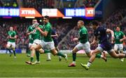 9 February 2019; Conor Murray of Ireland on his way to scoring his side's first try during the Guinness Six Nations Rugby Championship match between Scotland and Ireland at the BT Murrayfield Stadium in Edinburgh, Scotland. Photo by Brendan Moran/Sportsfile