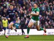 9 February 2019; Jacob Stockdale of Ireland on his way to scoring his side's second try during the Guinness Six Nations Rugby Championship match between Scotland and Ireland at the BT Murrayfield Stadium in Edinburgh, Scotland. Photo by Brendan Moran/Sportsfile