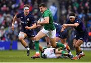 9 February 2019; Jacob Stockdale of Ireland breaks away from Stuart McInally of Scotland on his way to scoring his side's second try during the Guinness Six Nations Rugby Championship match between Scotland and Ireland at the BT Murrayfield Stadium in Edinburgh, Scotland. Photo by Brendan Moran/Sportsfile