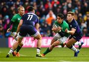 9 February 2019; Joey Carbery of Ireland is tackled by Sean Maitland, left, and Huw Jones of Scotland during the Guinness Six Nations Rugby Championship match between Scotland and Ireland at the BT Murrayfield Stadium in Edinburgh, Scotland. Photo by Ramsey Cardy/Sportsfile