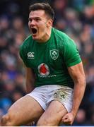 9 February 2019; Jacob Stockdale of Ireland celebrates after scoring his side's second try during the Guinness Six Nations Rugby Championship match between Scotland and Ireland at the BT Murrayfield Stadium in Edinburgh, Scotland. Photo by Brendan Moran/Sportsfile