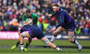 9 February 2019; Chris Farrell of Ireland is tackled by Jamie Ritchie, left, and Rob Harley of Scotland during the Guinness Six Nations Rugby Championship match between Scotland and Ireland at the BT Murrayfield Stadium in Edinburgh, Scotland. Photo by Brendan Moran/Sportsfile