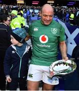 9 February 2019; Ireland captain Rory Best and his son Ben with the Centenary Quaich after the Guinness Six Nations Rugby Championship match between Scotland and Ireland at the BT Murrayfield Stadium in Edinburgh, Scotland. Photo by Brendan Moran/Sportsfile