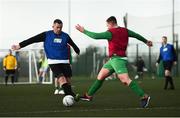 9 February 2019; Brendan Doherty of Derry in action against Niall Franklin of Dublin during the Confederation of Republic of Ireland Supporters Clubs Cup at Leah Victoria Park in Tullamore Town FC, Offaly. Photo by Eóin Noonan/Sportsfile
