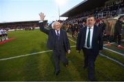 9 February 2019; President of Ireland Michael D Higgins accompanied by FAI President Donal Conway prior to the 2019 President's Cup Final between Cork City and Dundalk at Turners Cross in Cork. Photo by Stephen McCarthy/Sportsfile