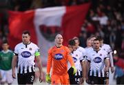 9 February 2019; Dundalk captain Brian Gartland leads his side out prior to the 2019 President's Cup Final between Cork City and Dundalk at Turners Cross in Cork. Photo by Stephen McCarthy/Sportsfile