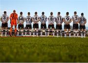 9 February 2019; Dundalk players stand for the national anthem prior to the 2019 President's Cup Final between Cork City and Dundalk at Turners Cross in Cork. Photo by Stephen McCarthy/Sportsfile