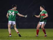 9 February 2019; Ciaran Treacy of Mayo, left, comes on to replace team-mate Andy Moran, right, during the Allianz Football League Division 1 Round 3 match between Mayo and Cavan at Elverys MacHale Park in Castlebar, Mayo. Photo by Seb Daly/Sportsfile